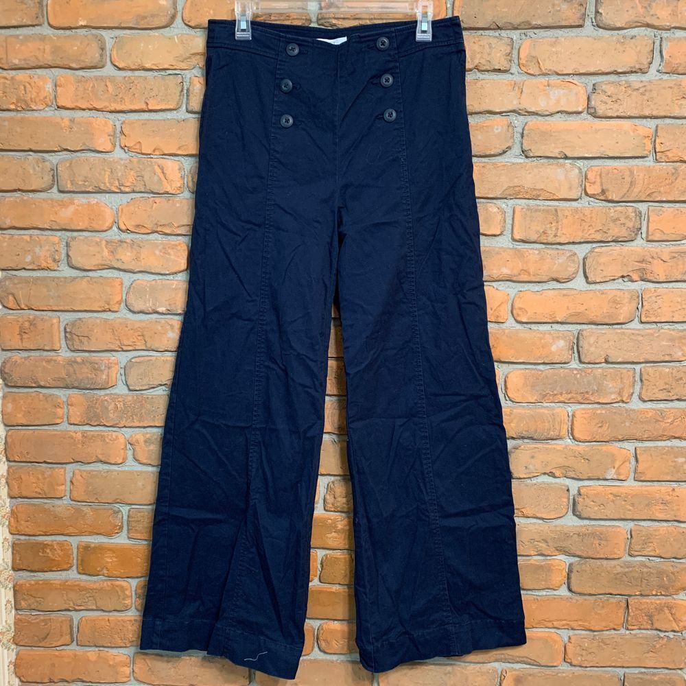 LOFT Women's Wide Leg High Waisted Sailor Pants in Twill Navy Blue - Size 4